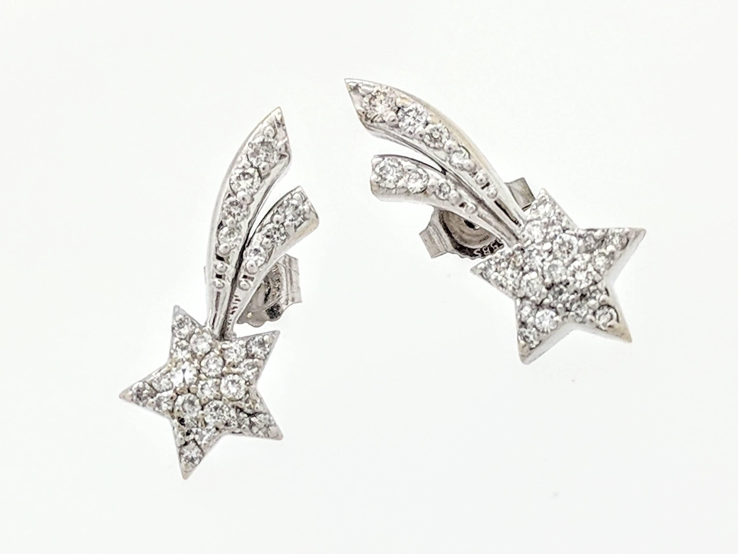 14K White Gold .50ctw Diamond Shooting Star Stud Earrings

You are viewing a pair of gorgeous diamond shooting star stud earrings. These earrings are crafted from 14k white gold and weigh 2.8 grams. They measure 3/4