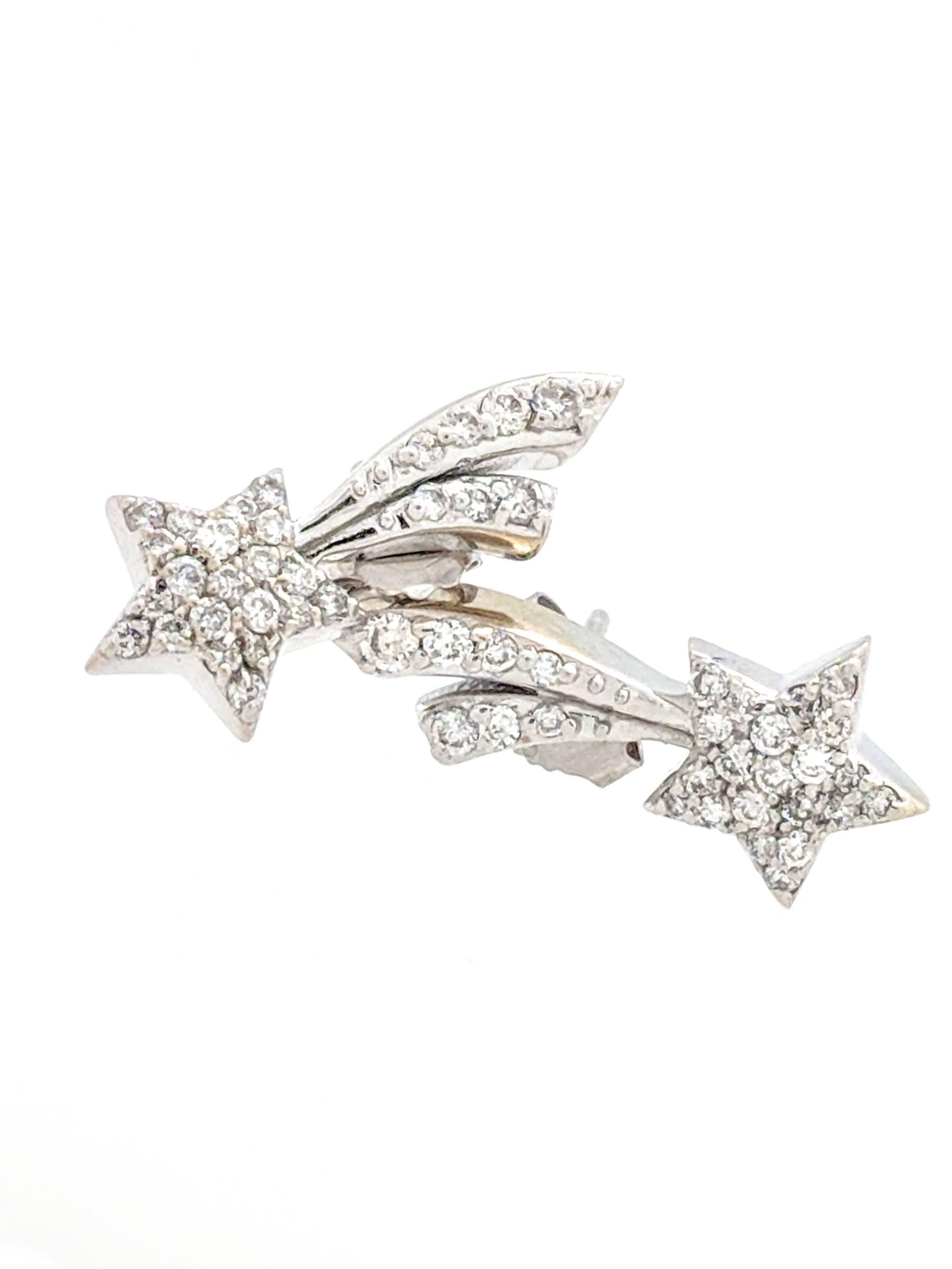 14 Karat White Gold .50 Carat Diamond Shooting Star Stud Earrings In Excellent Condition In Gainesville, FL