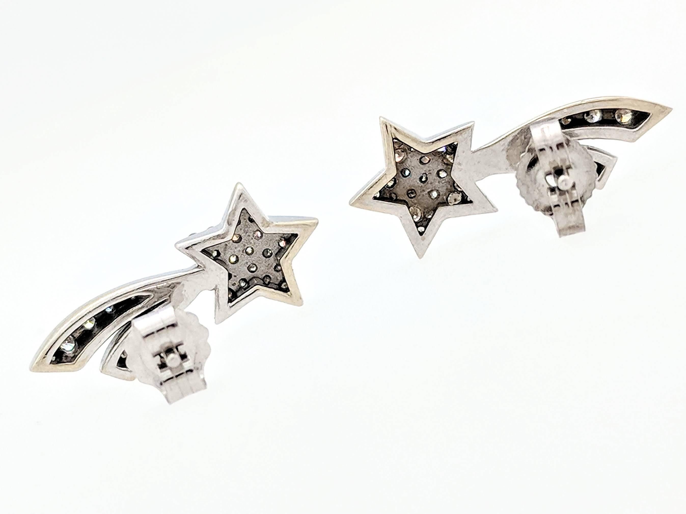 Women's 14 Karat White Gold .50 Carat Diamond Shooting Star Stud Earrings