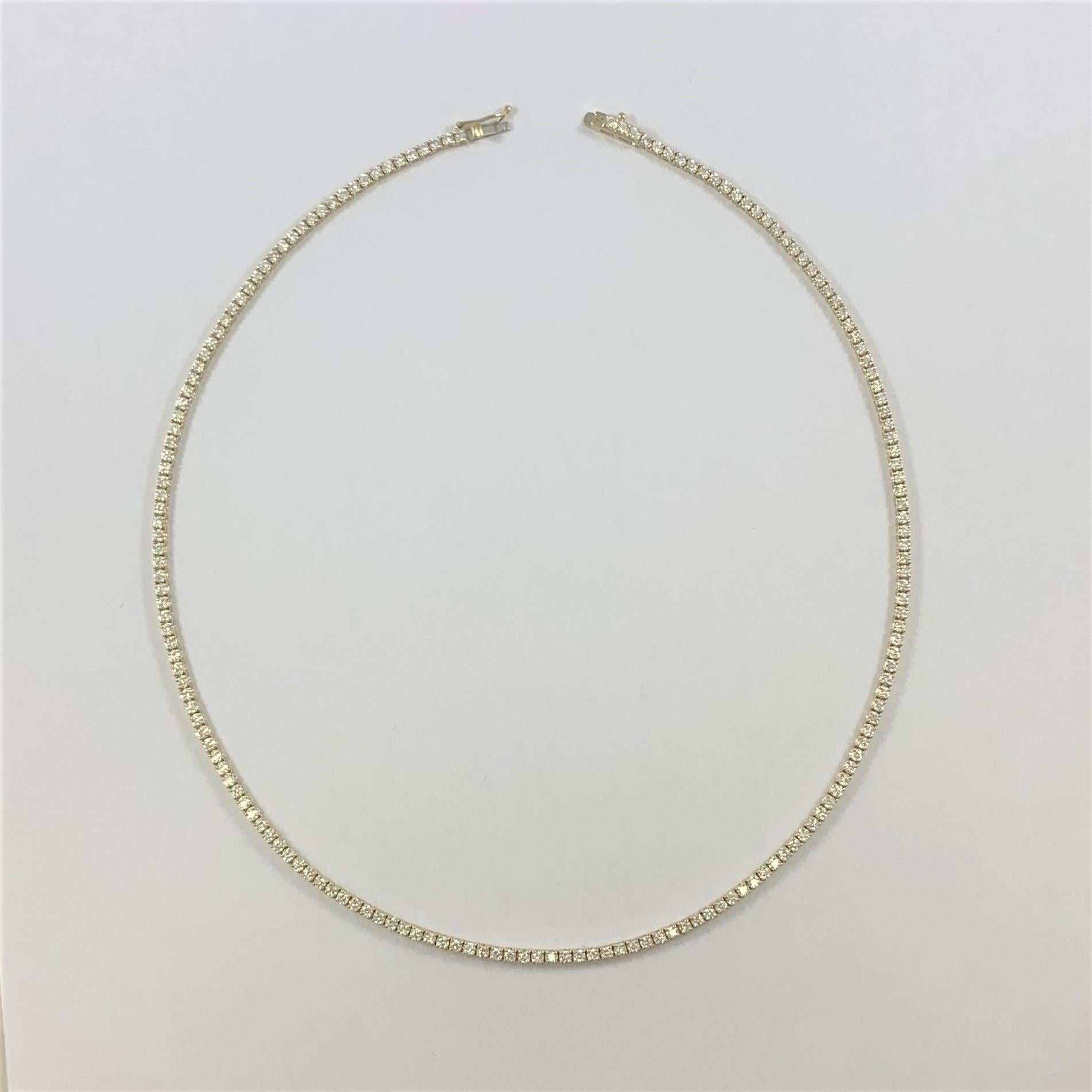 Round Cut 14 Karat White Gold 5.0 Carat Diamond Tennis Necklace For Sale