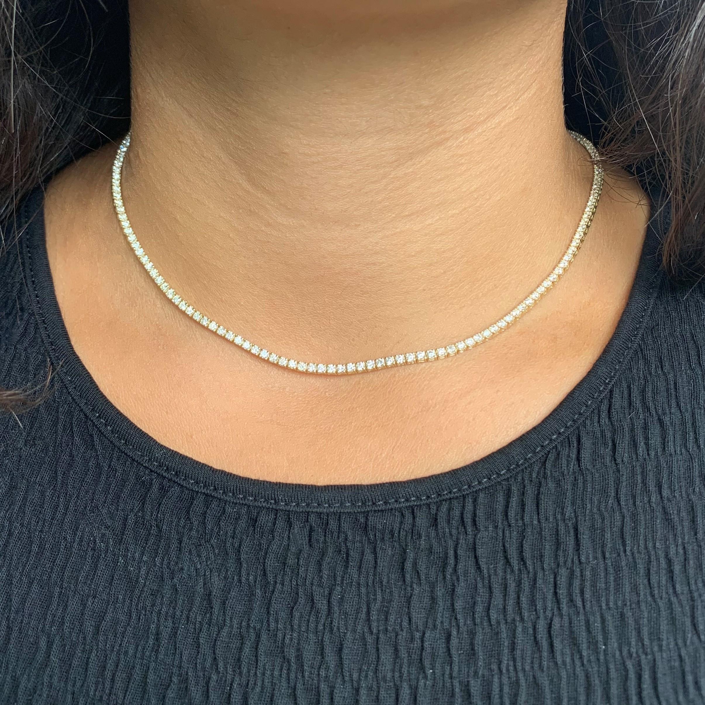 14 Karat White Gold 5.0 Carat Diamond Tennis Necklace In New Condition For Sale In Great neck, NY