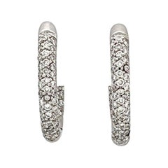 14 Karat White Gold .50 Carat Inside Out Pave Diamond Huggie Hoop Earrings