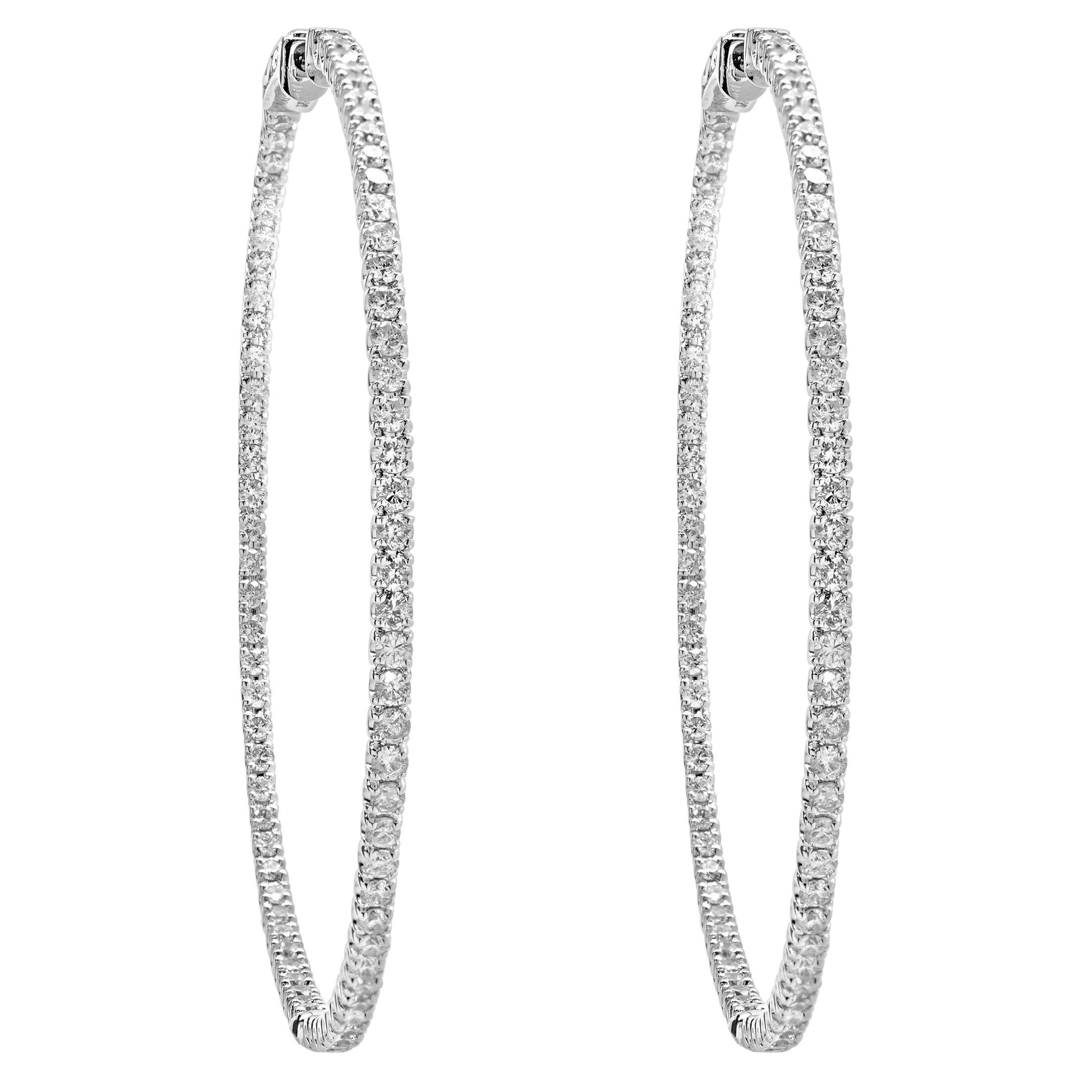 14 Karat White Gold 53MM Diamond Inside Outside Hoop Earrings For Sale