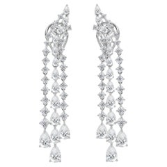 14 Karat White Gold 5.44 Carat Natural SI/H Diamond Triple Row Drop Earrings