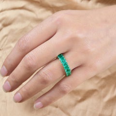 14 Karat White Gold 5.45ct Natural Octagon Emerald Gemstone Eternity Band Ring