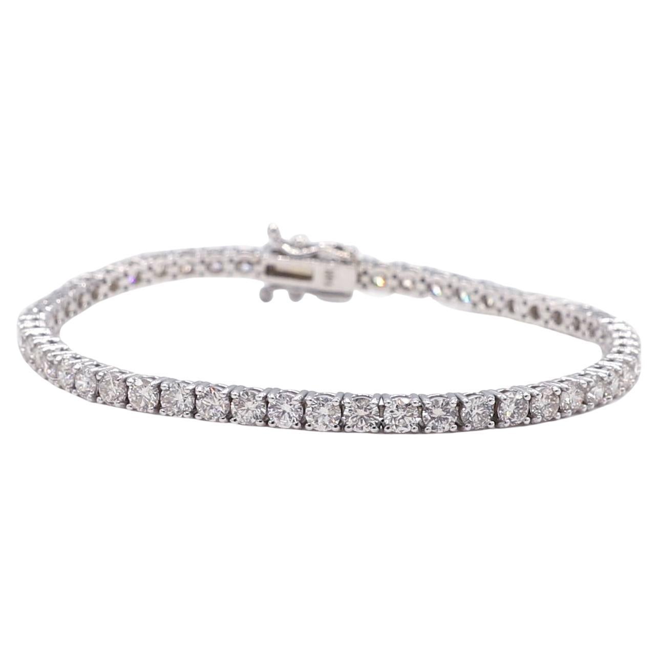 Bracelet tennis en or blanc 14 carats avec diamants naturels ronds de 5,65 carats en vente