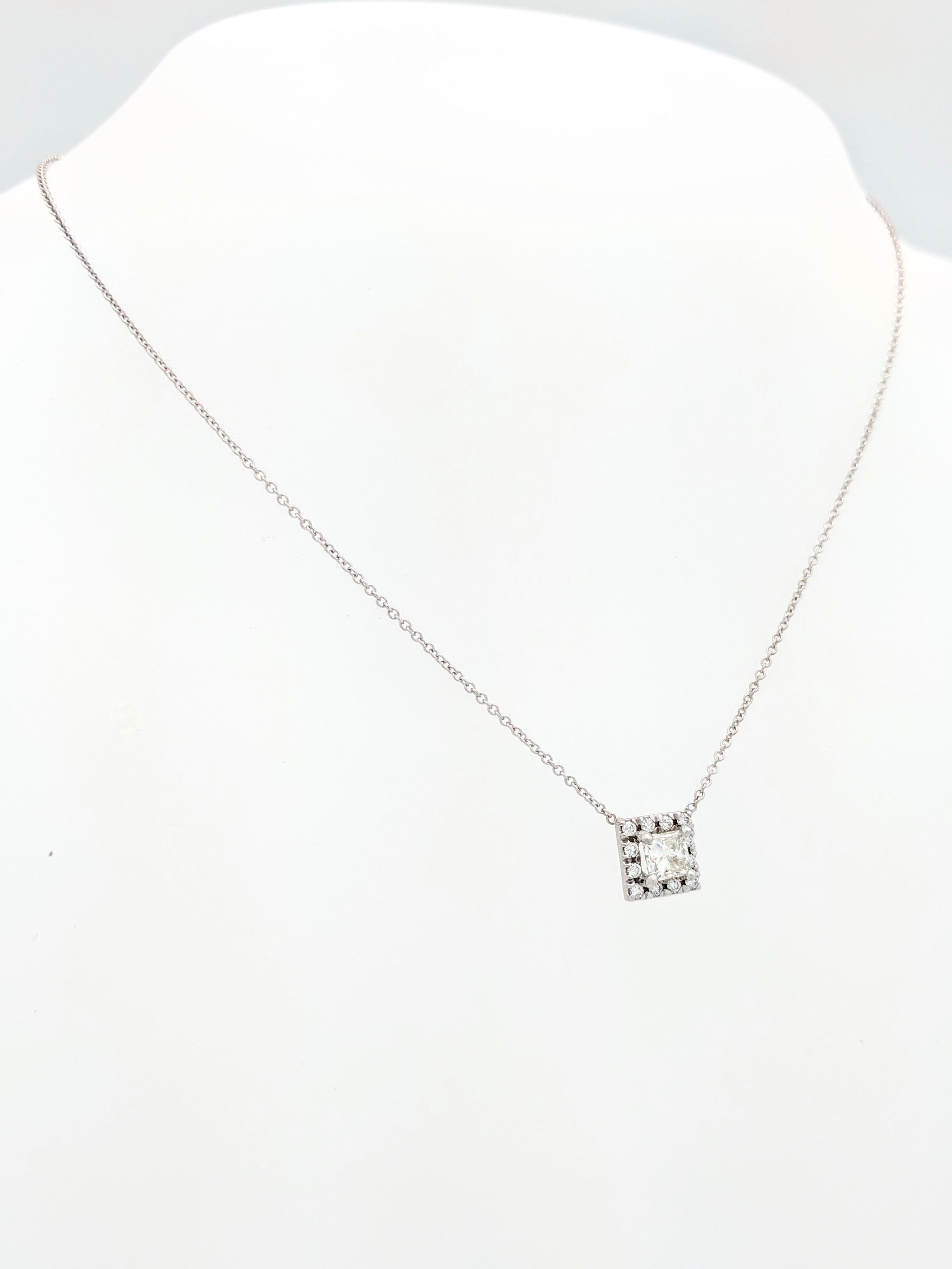 14K White Gold .57ct Princess Cut Diamond Square Halo Pendant Necklace

You are viewing a beautiful princess cut squared halo diamond pendant necklace.

This pendant is crafted from 14k white gold and weighs 2.3 grams. It features (1) .57ct natural