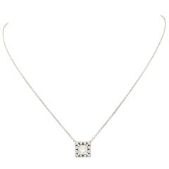 14 Karat White Gold .57 Carat Princess Cut Diamond Square Halo Pendant Necklace