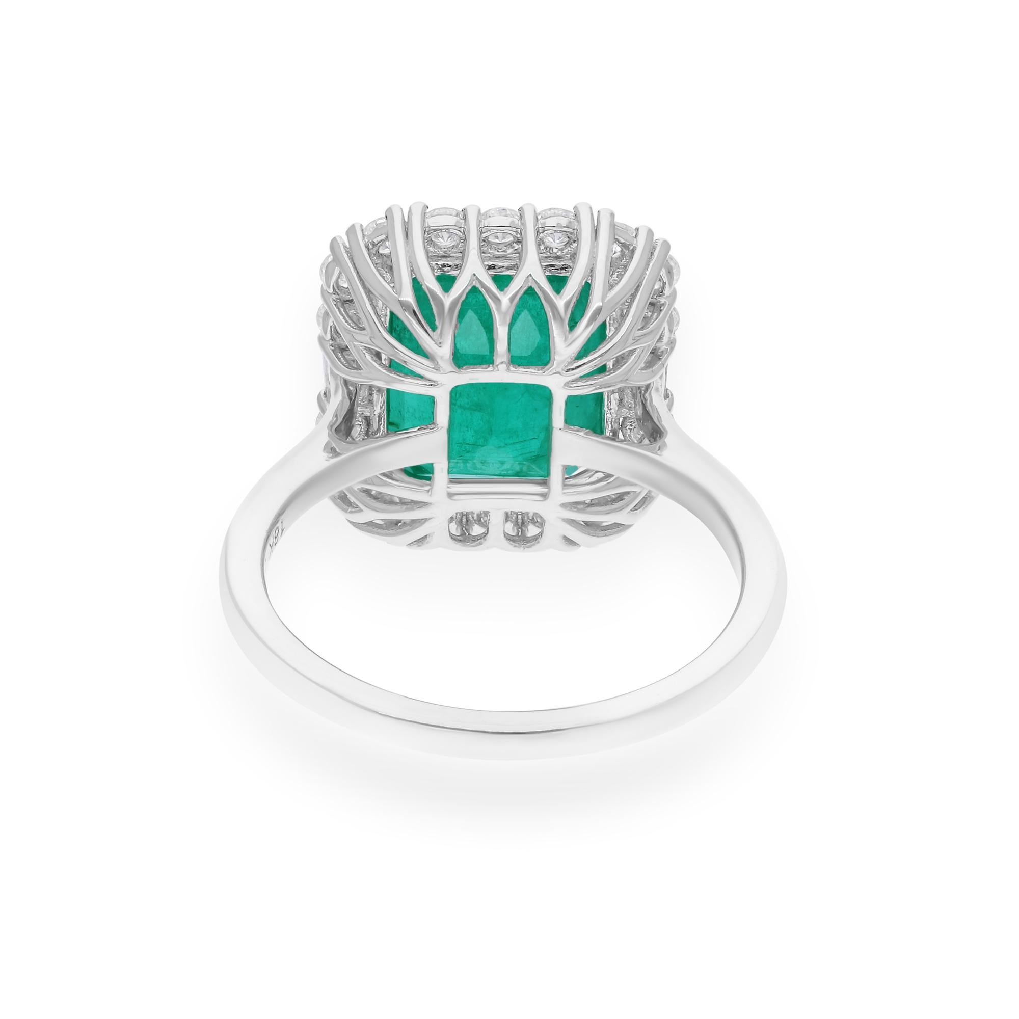 Im Angebot: 14 Karat Weißgold 5,86 Tcw sambischen Smaragd Diamant Cocktail Jahrestag Ring () 5