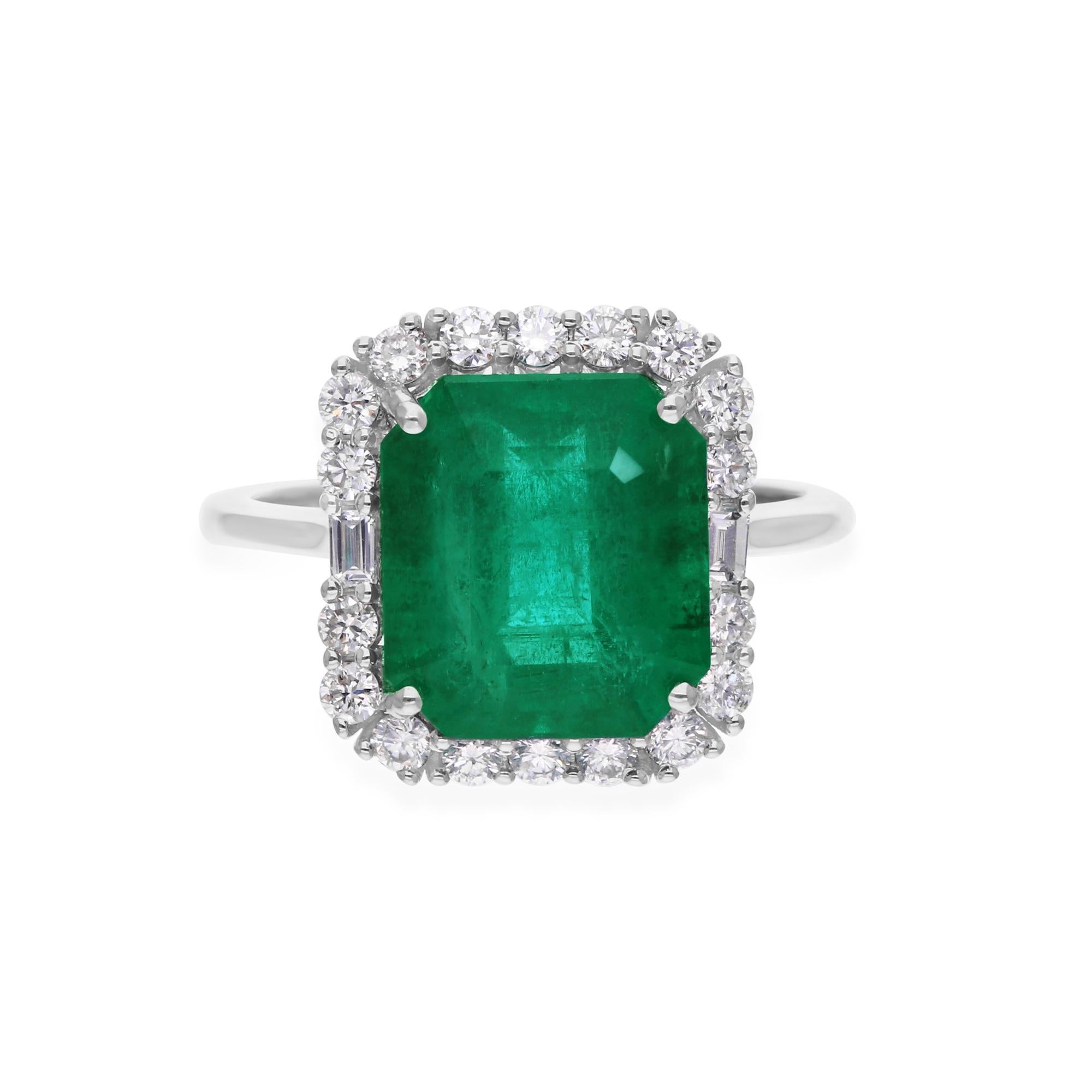 Im Angebot: 14 Karat Weißgold 5,86 Tcw sambischen Smaragd Diamant Cocktail Jahrestag Ring () 7