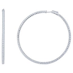 14 Karat White Gold 5.94ctw Round Diamond Hoop Earrings
