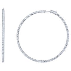 14 Karat White Gold 5.94ctw Round Diamond Hoop Earrings 