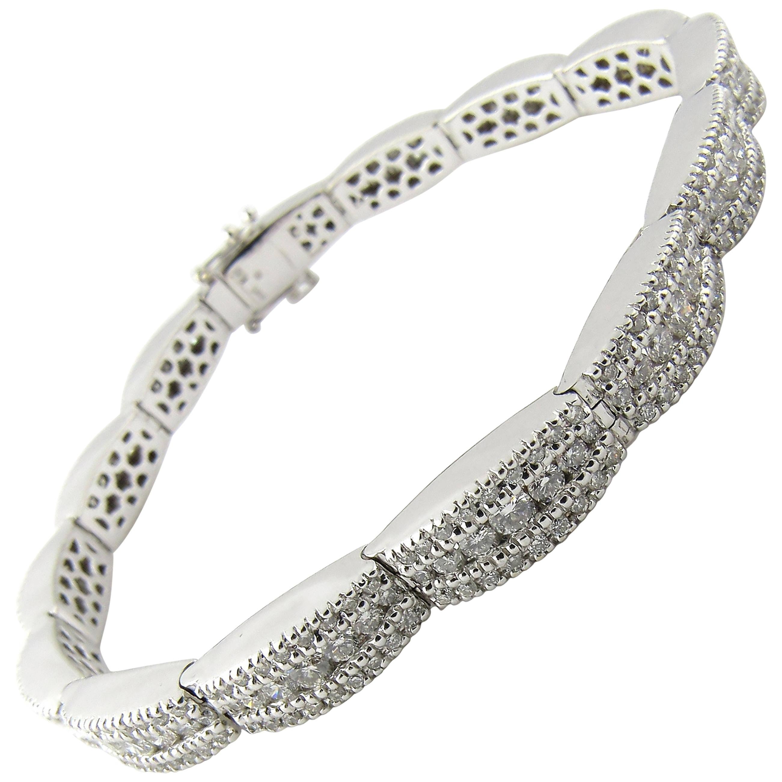 14 Karat White Gold 6 Carat Diamond Link Bracelet