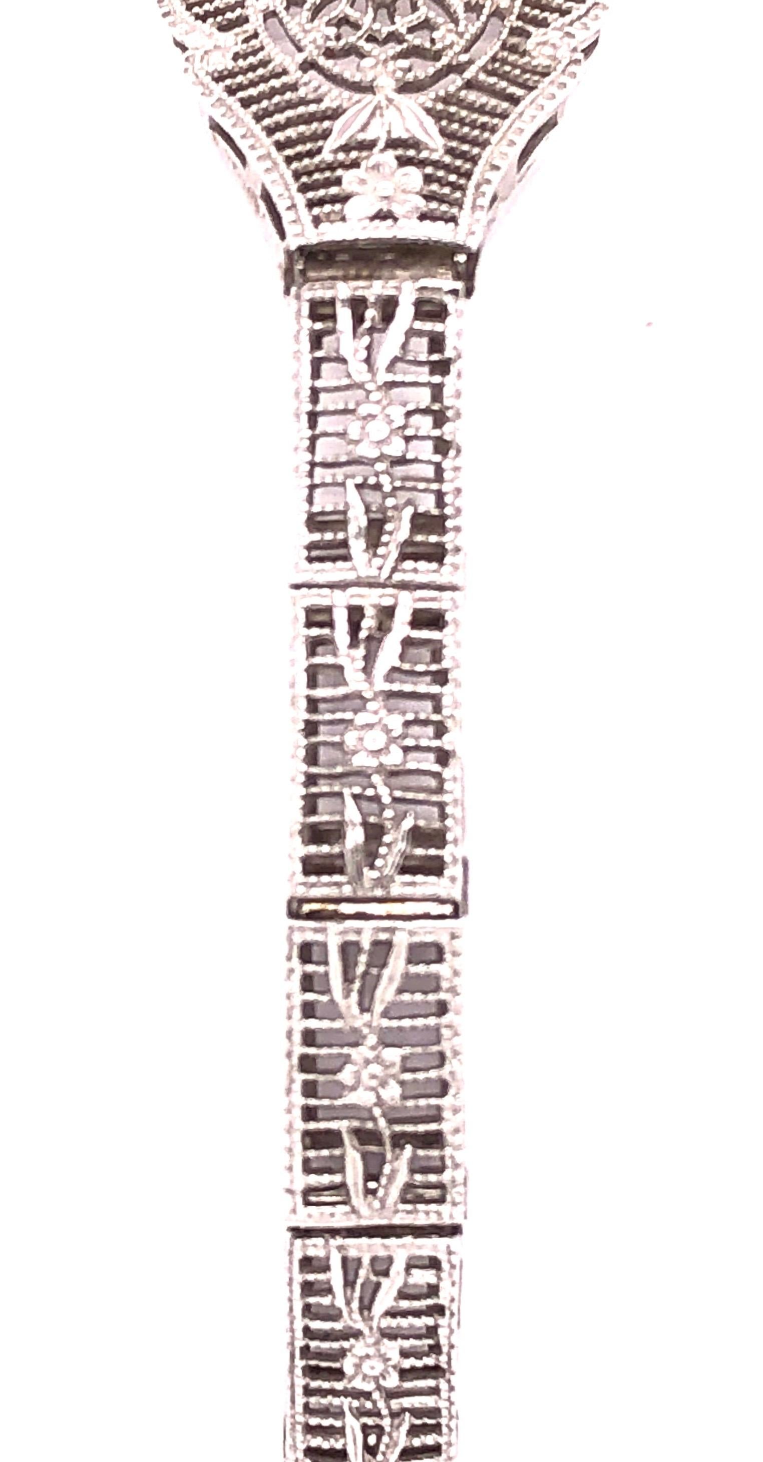 Retro 14 Karat White Gold Diamond Solitaire Bracelet Filigree Design For Sale