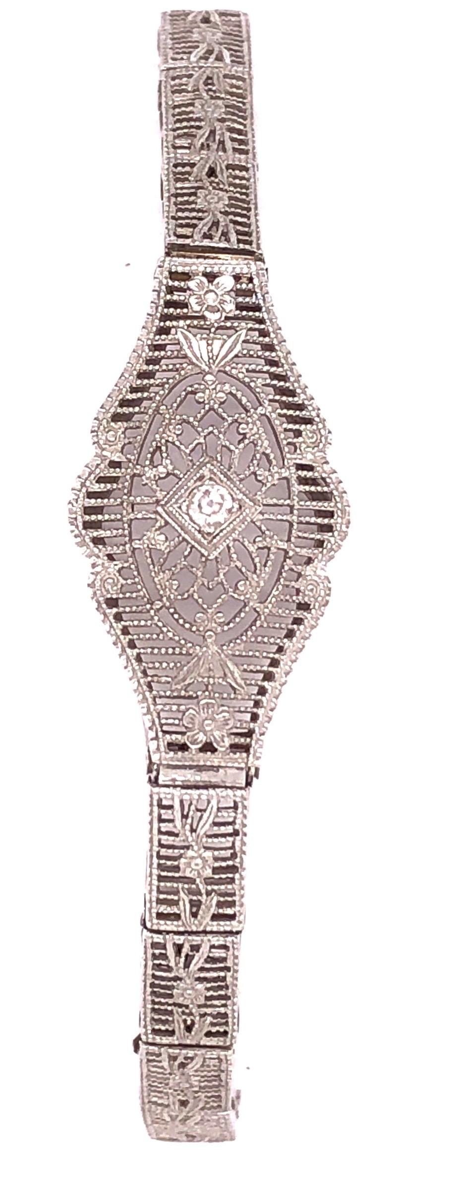 Men's 14 Karat White Gold Diamond Solitaire Bracelet Filigree Design For Sale