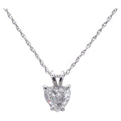 14 Karat White Gold .60 Carat Heart Shape Diamond Pendant Drop Necklace