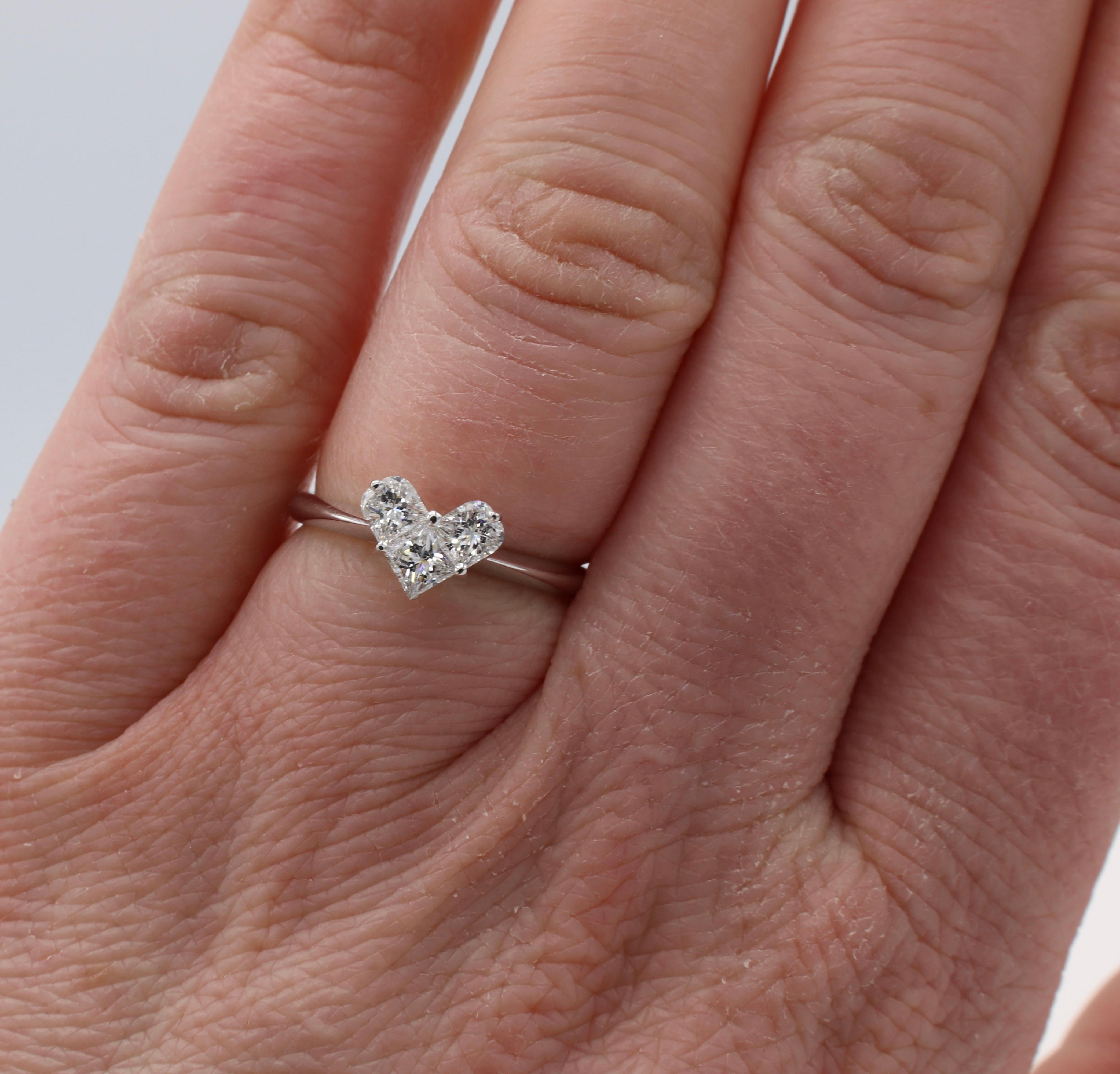 14 Karat White Gold .60 Carat Diamond Heart Cluster Ring In Excellent Condition In  Baltimore, MD
