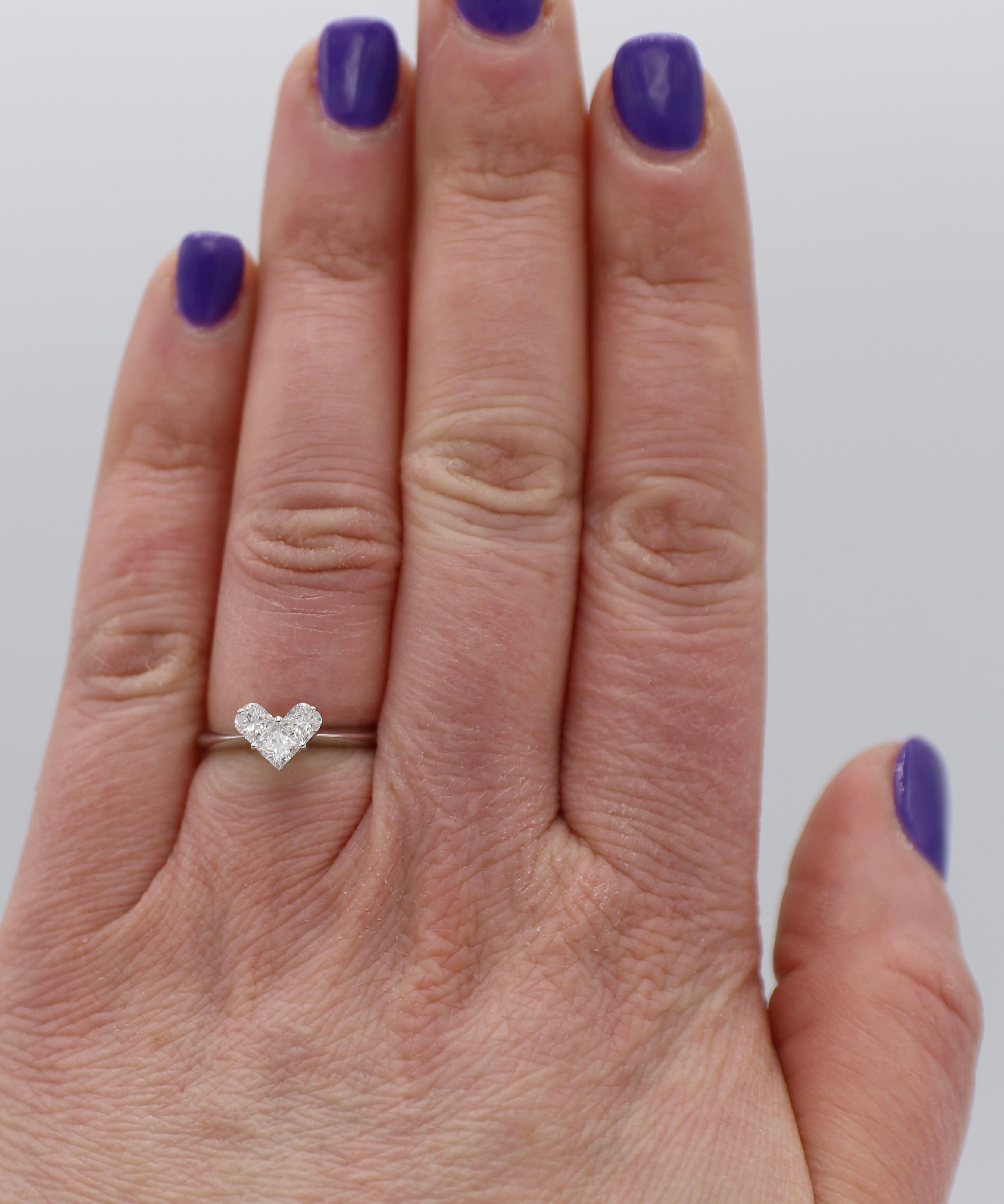Women's 14 Karat White Gold .60 Carat Diamond Heart Cluster Ring