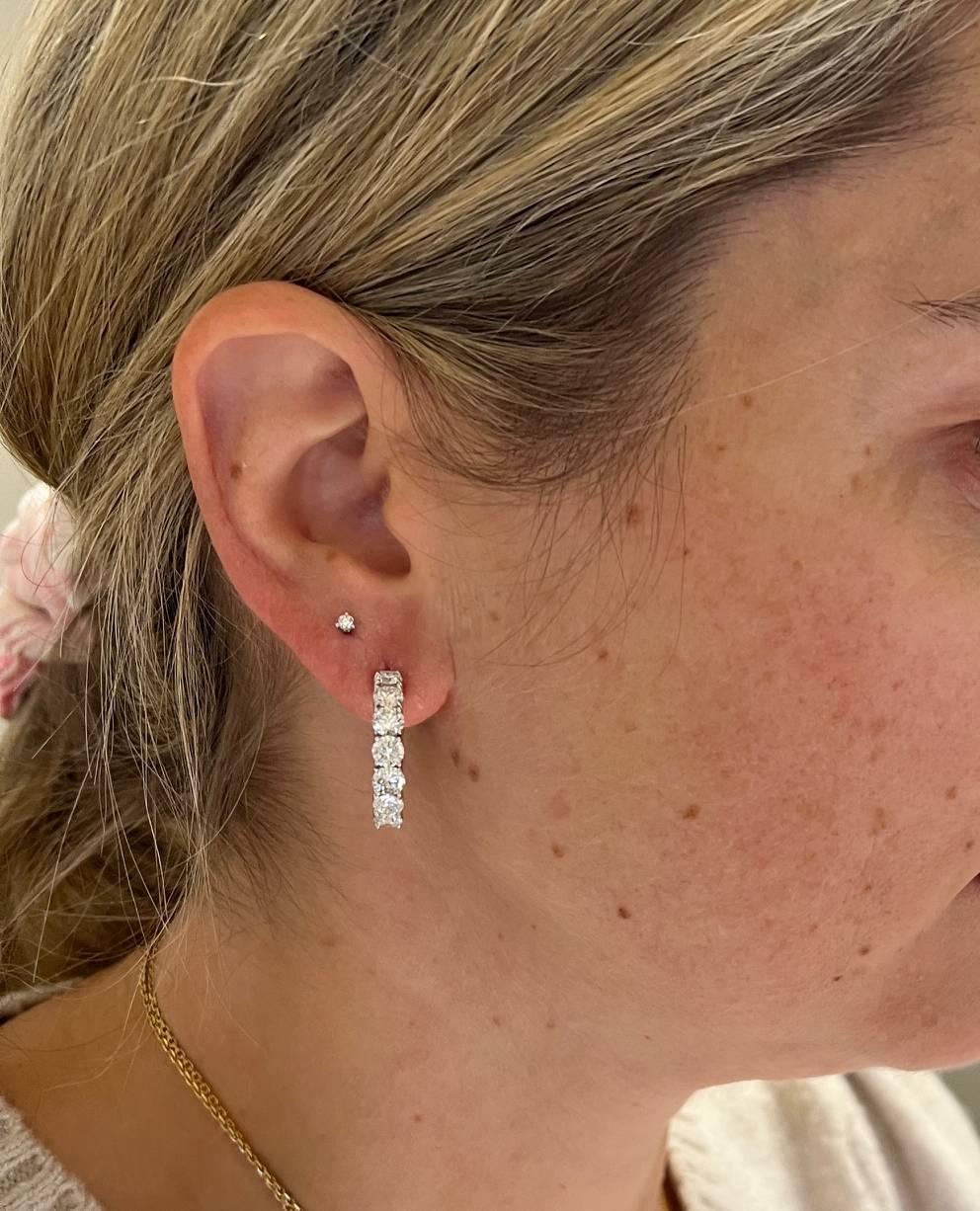 14 Karat White Gold 6.00 Carat Natural Diamond Inside Outside Hoop Earrings In Excellent Condition For Sale In  Baltimore, MD