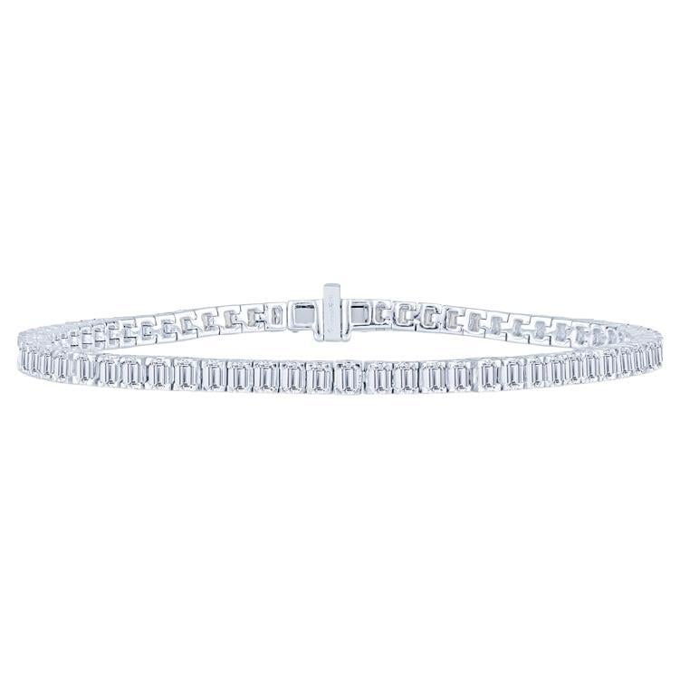 14 Karat White Gold 6.00 Carat Total Weight Emerald Cut Diamond Tennis Bracelet