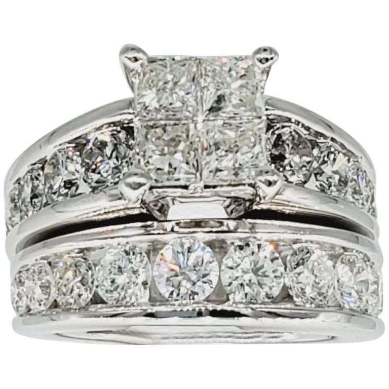 14 Karat White Gold 6.25 Carat Diamonds Channel Setting Engagement Ring Set For Sale