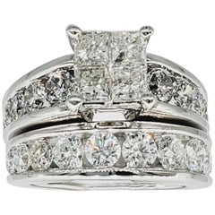 14 Karat White Gold 6.25 Carat Diamonds Channel Setting Engagement Ring Set