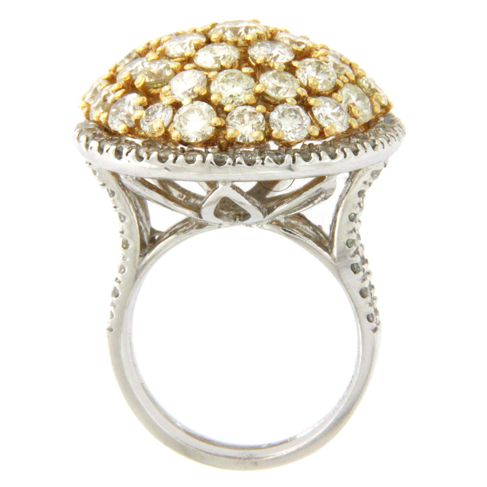 14 Karat White Gold 6.45 Carat Diamonds Dome Cocktail Ring