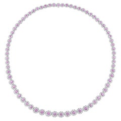 14 Karat White Gold 6.89 Carat Total Pink Sapphire and Diamond Necklace