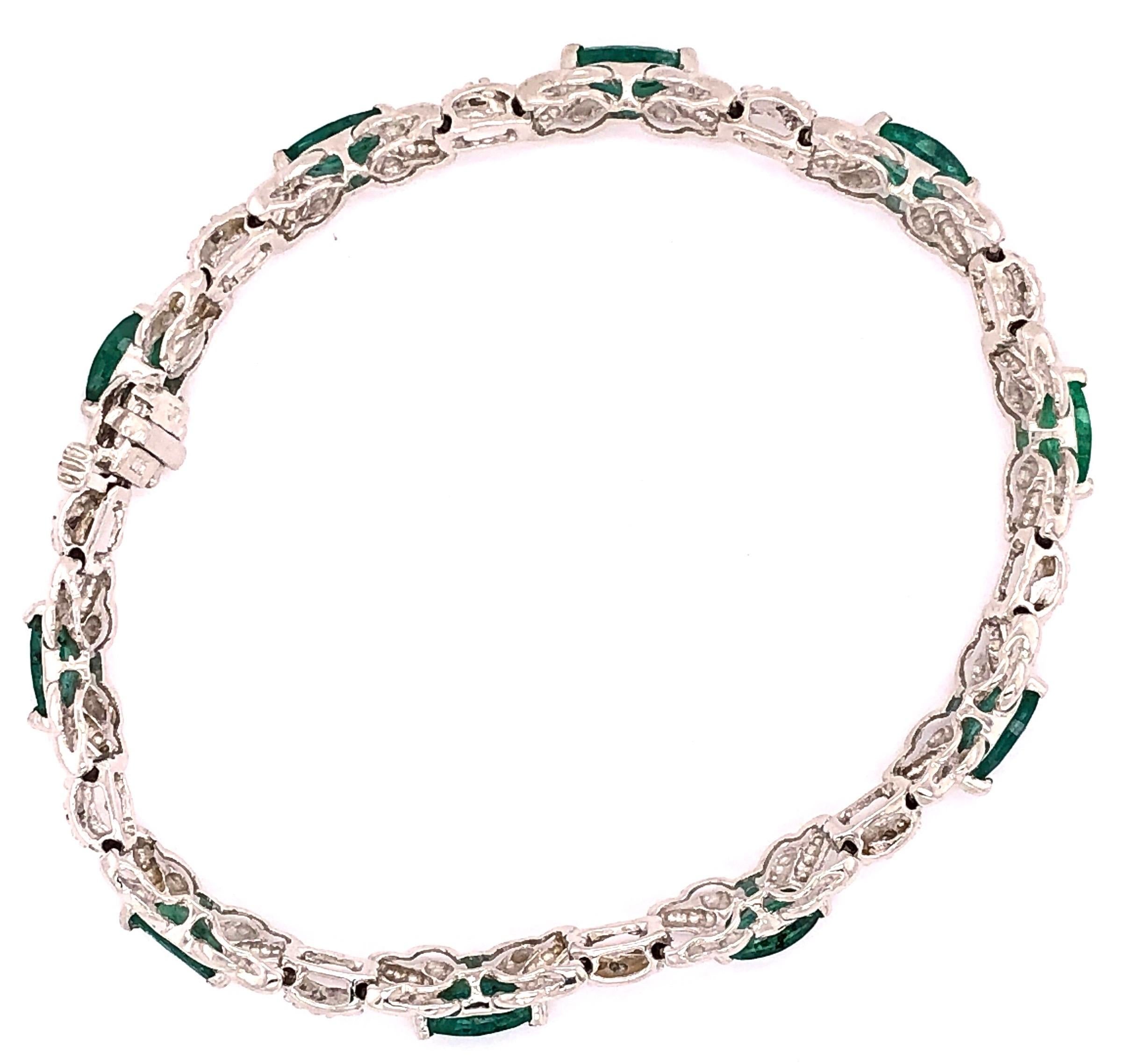 14 Karat White Gold Emerald Bracelet with Round Diamonds 5