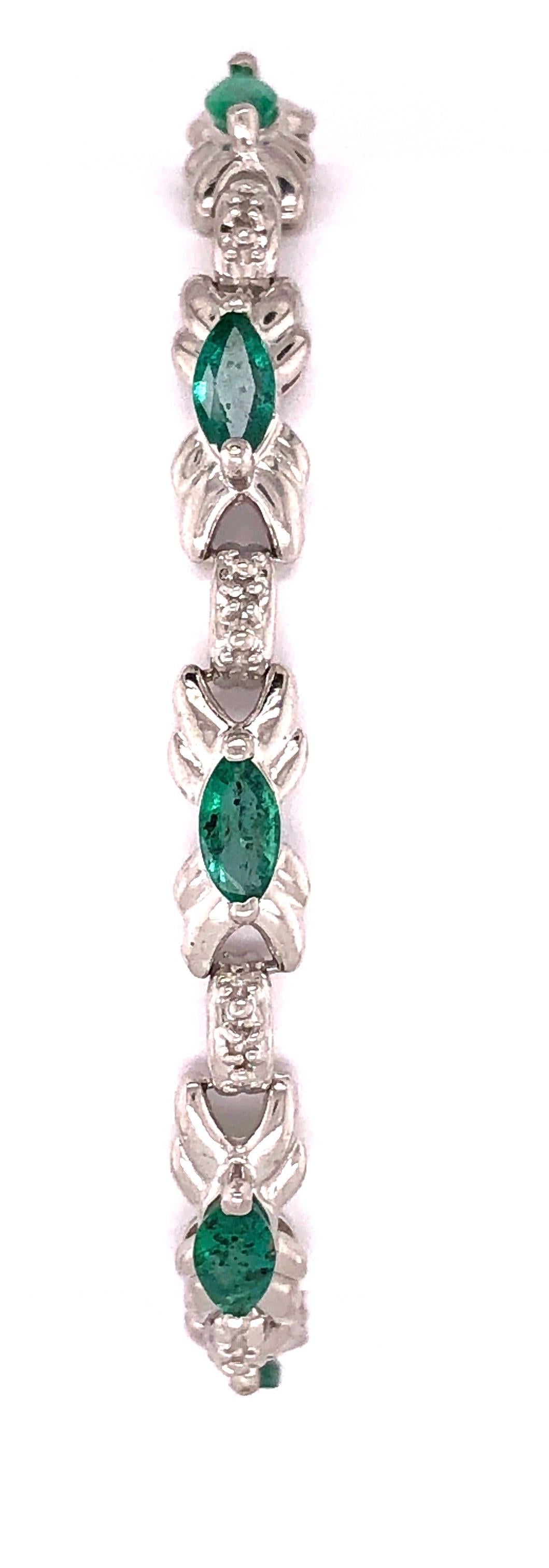 14 Karat White Gold Emerald Bracelet with Round Diamonds 1