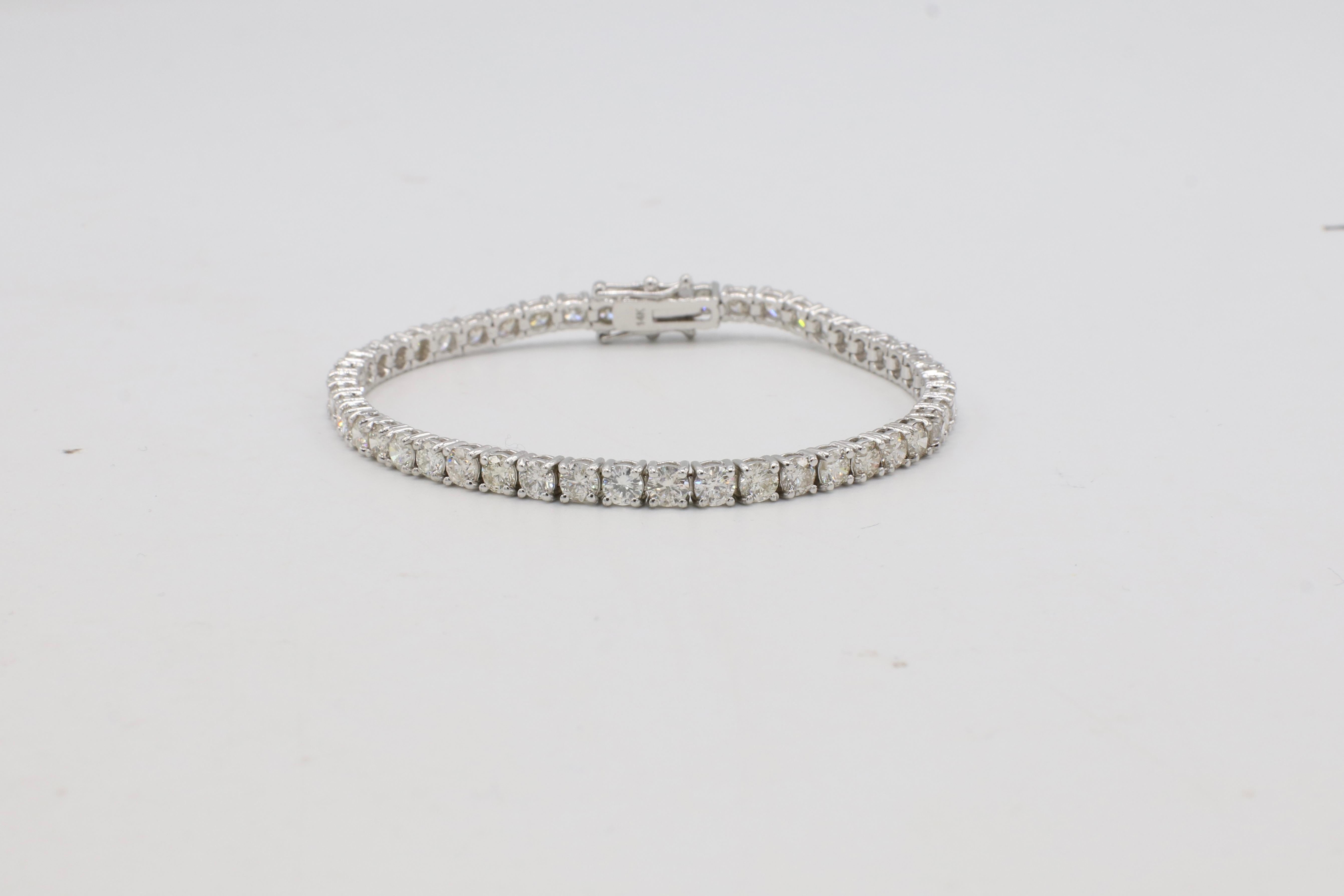 Bracciale Tennis Line in oro bianco 14 carati con diamanti naturali da 7,69 carati in vendita 1