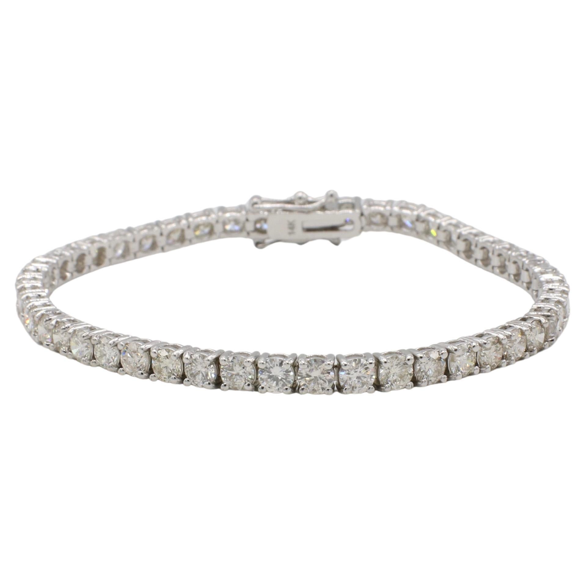 Pulsera Línea Tenis Diamante Natural Oro Blanco 14 Kilates 7,69 Quilates