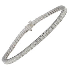 14 Karat White Gold 8 Carat Princess Cut Diamond Tennis Line Bracelet