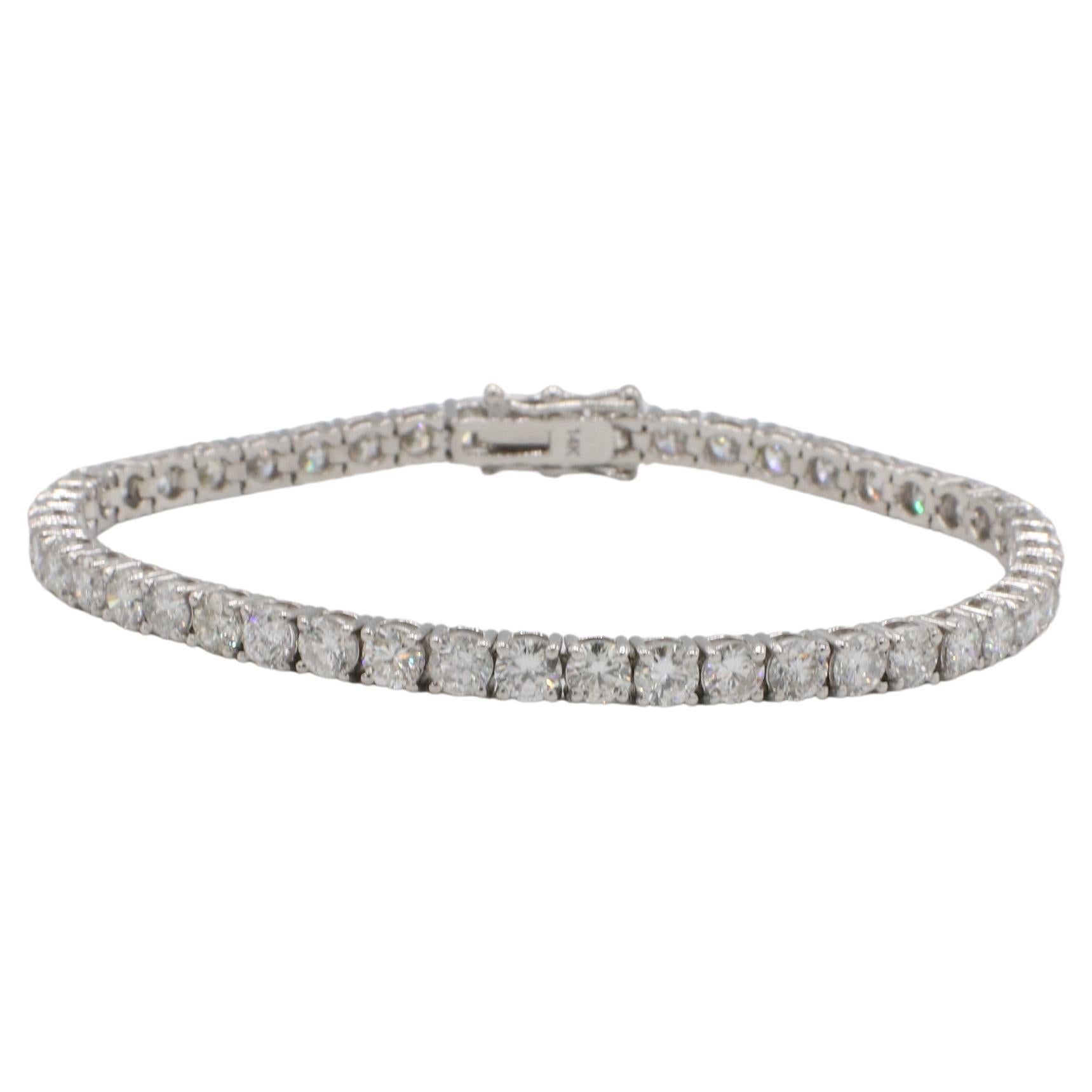 Bracciale Tennis Line in oro bianco 14 carati con diamanti tondi naturali da 8,46 carati
