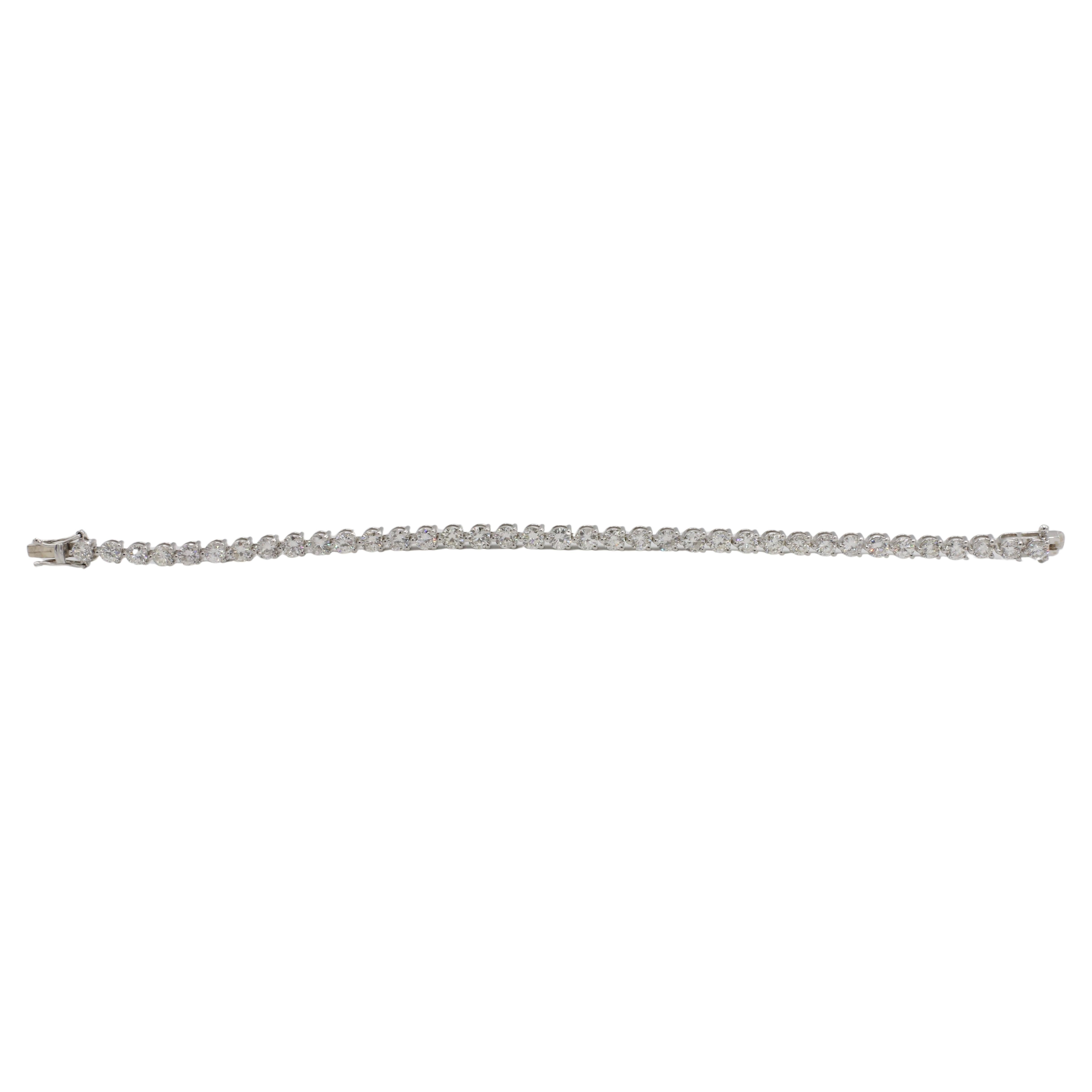 Pulsera Línea Tenis Diamante Natural Oro Blanco 14 Kilates 8,87 Quilates Corte redondo