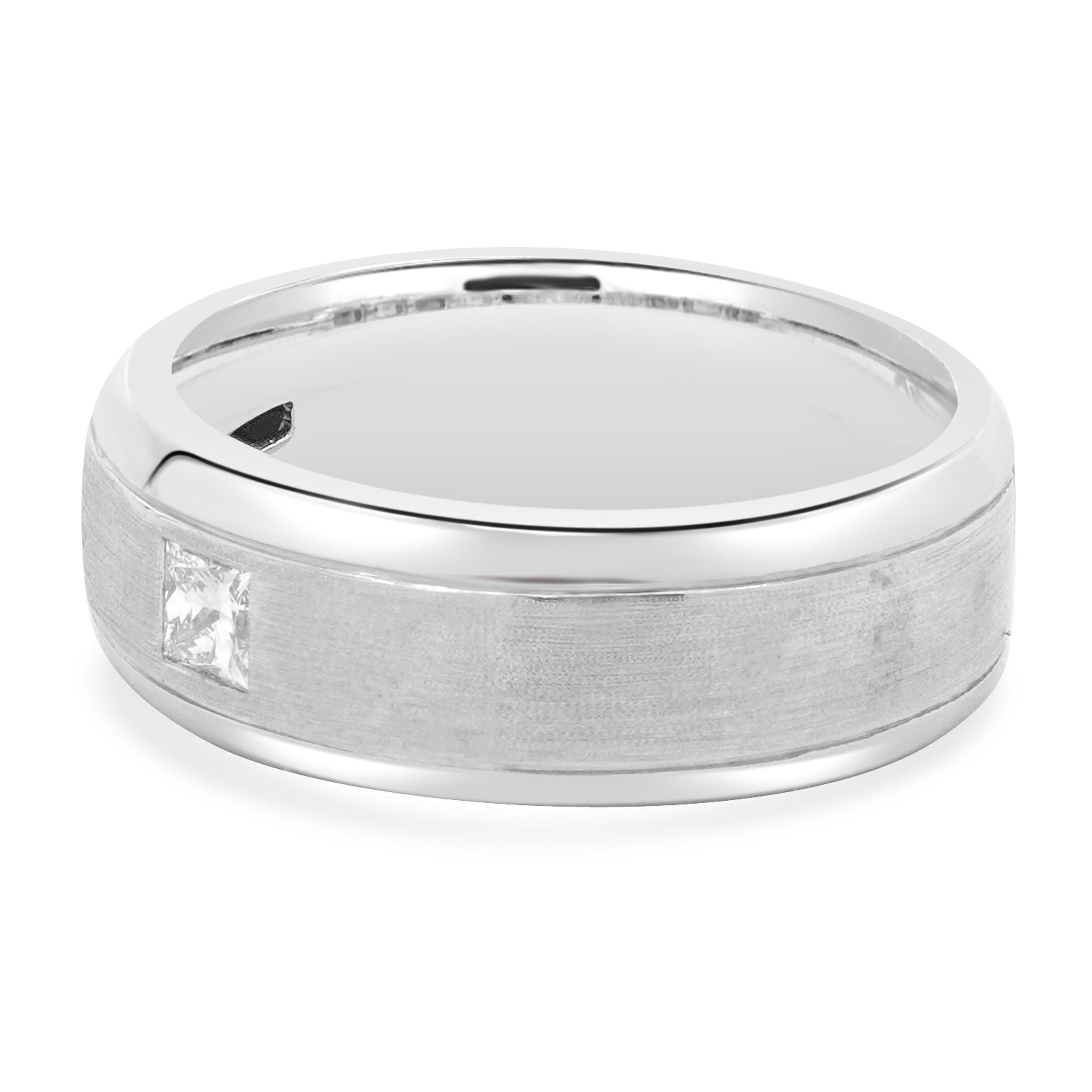 Women's 14 Karat White Gold 8mm Comfort Fit Princess Cut Diamond Wedding Band For Sale