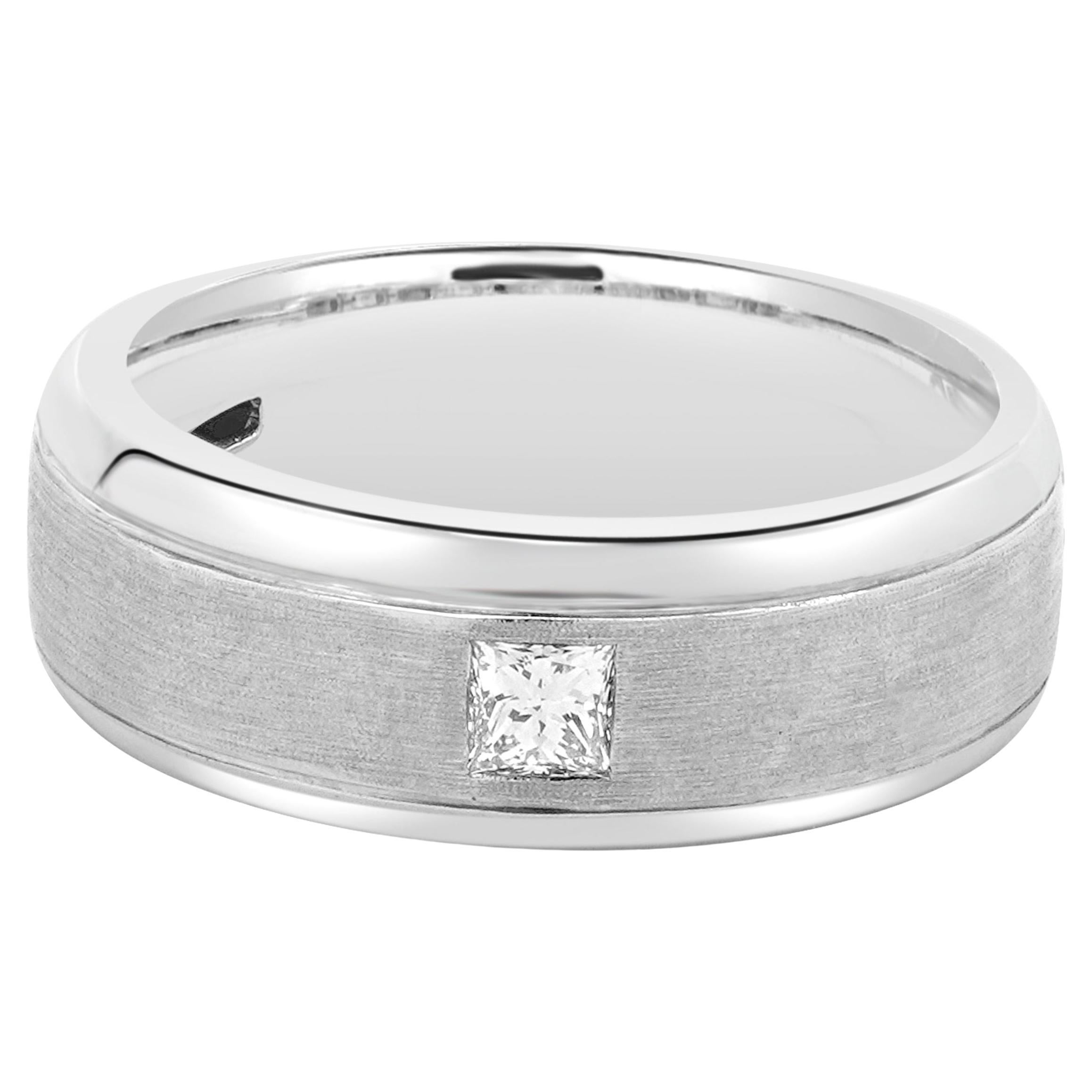 14 Karat White Gold 8mm Comfort Fit Princess Cut Diamond Wedding Band For Sale