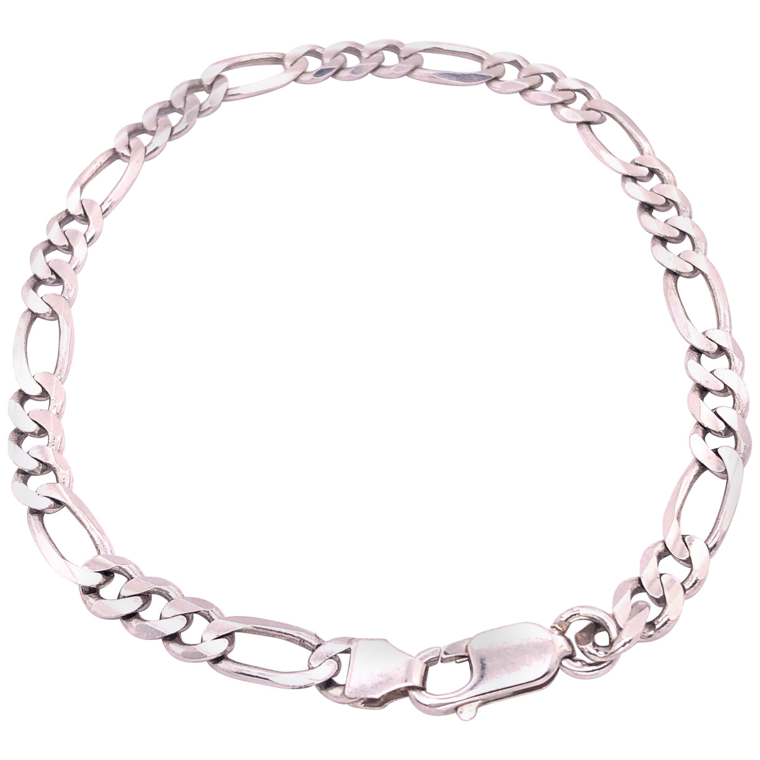 14 Karat White Gold Fancy Link Bracelet For Sale