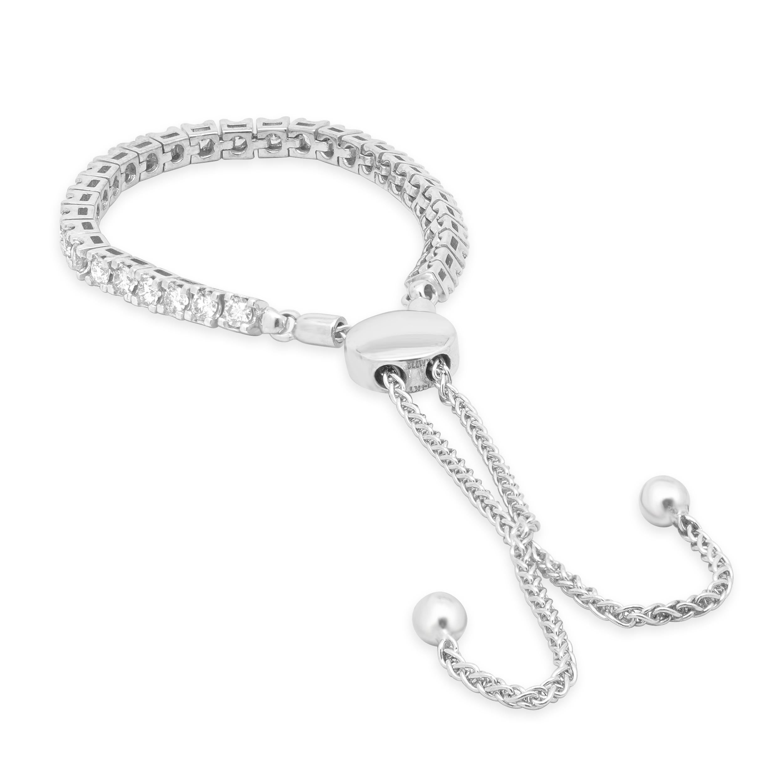 Taglio rotondo Bracciale Bolo regolabile in oro bianco 14 carati in vendita