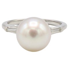 14 Karat White Gold Akoya Cultured Pearl & Natural Diamond Cocktail Ring