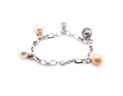14 Karat White Gold Akoya, Ivory, Tahitian and Golden Pearl Drop Bracelet