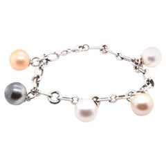 14 Karat White Gold Akoya, Ivory, Tahitian and Golden Pearl Drop Bracelet