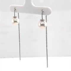 14 Karat White Gold Akoya Threader Earring