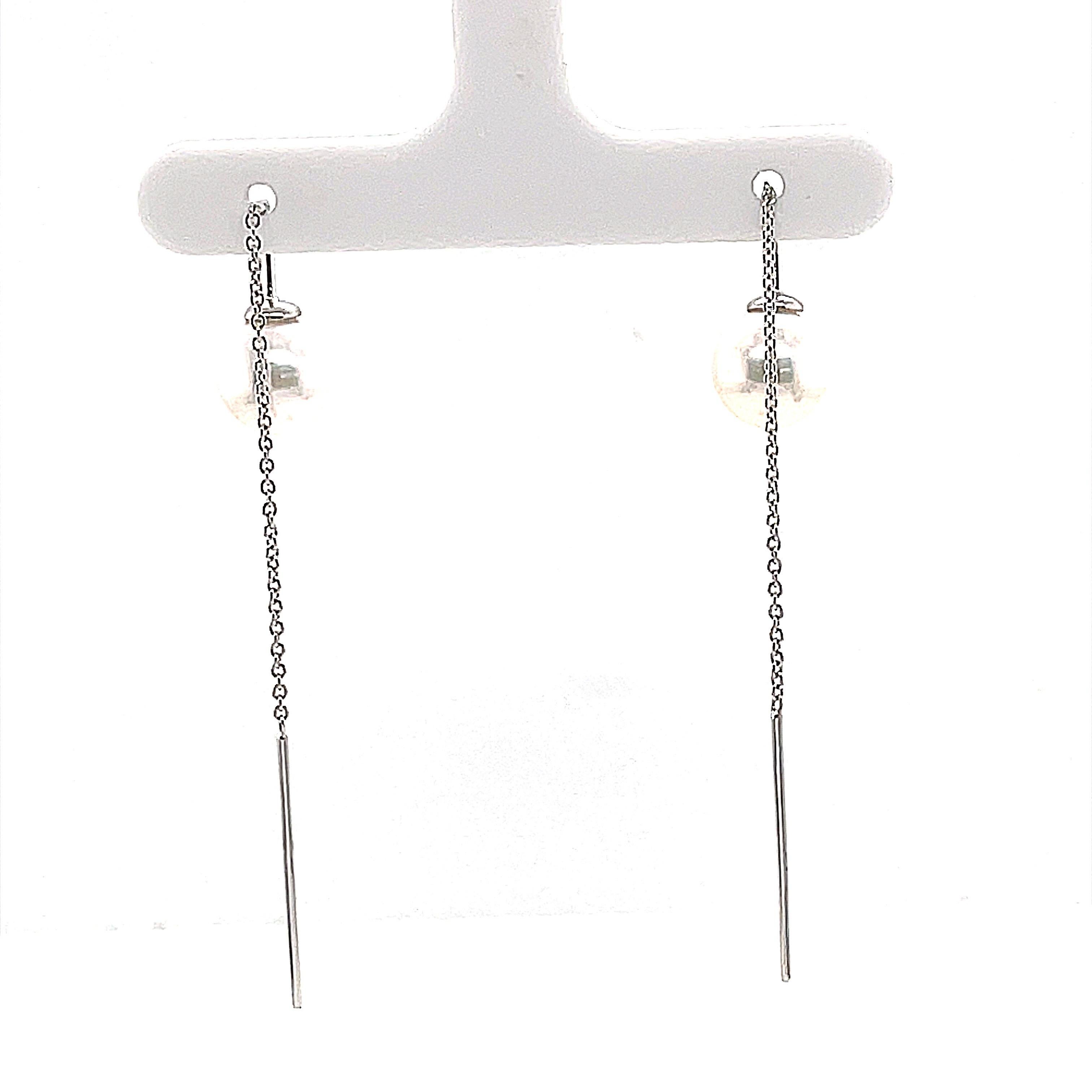 14 Karat White Gold Akoya Threader Earring In New Condition For Sale In New York, NY