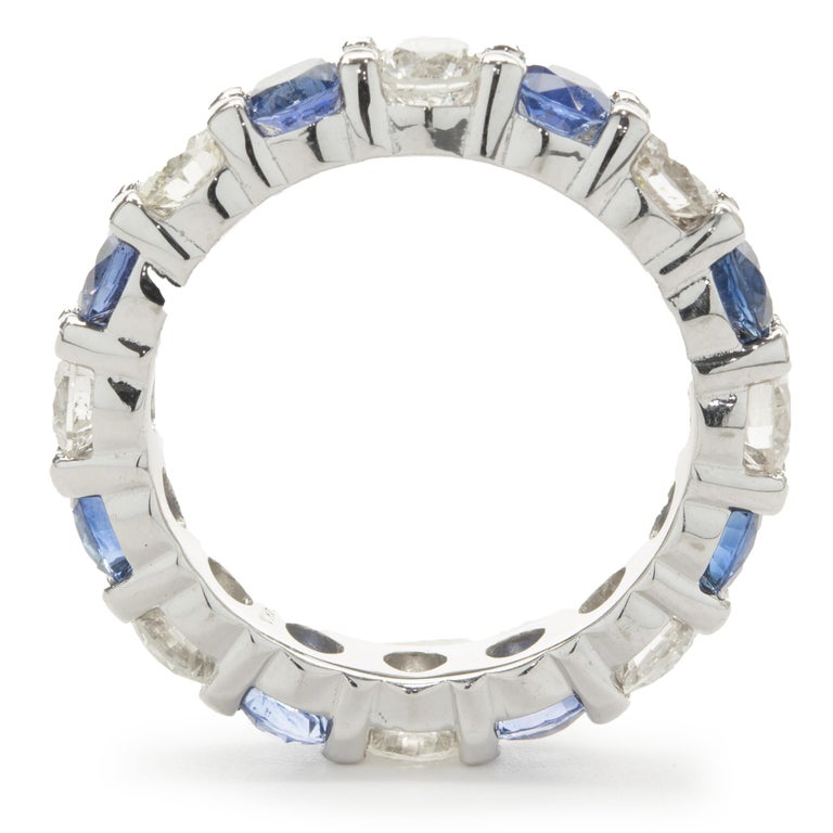 14K White Gold Alternating Blue Sapphire and Diamond Band 73313S-4W-2.2 main image 1