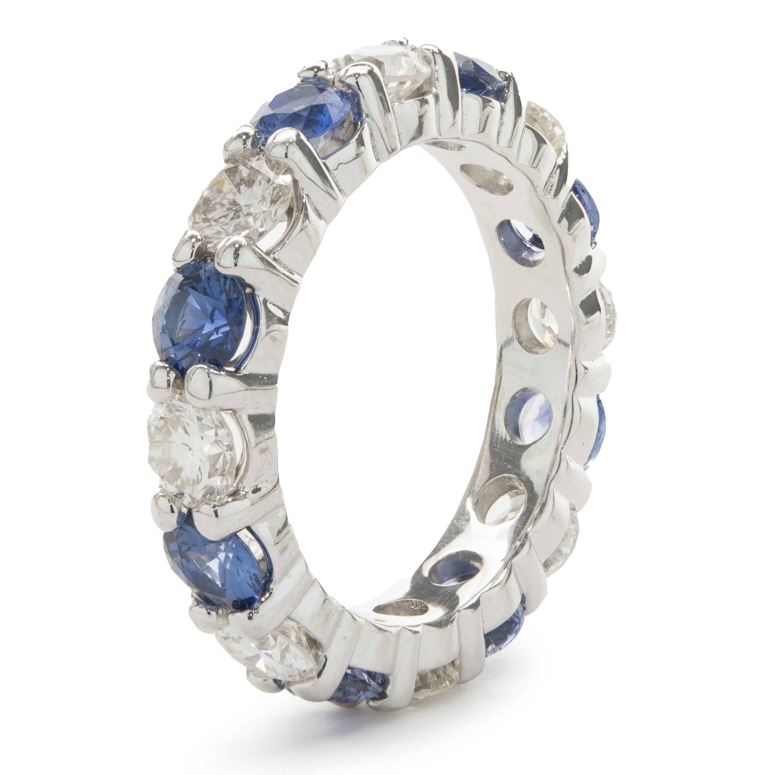 14 Karat White Gold Alternating Diamond and Sapphire Eternity Band In Excellent Condition In Scottsdale, AZ