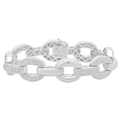 Bracciale A Link con cerchi di diamanti alternati in oro bianco 14 carati