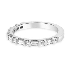14 Karat White Gold Alternating Round and Baguette Cut Diamond Band