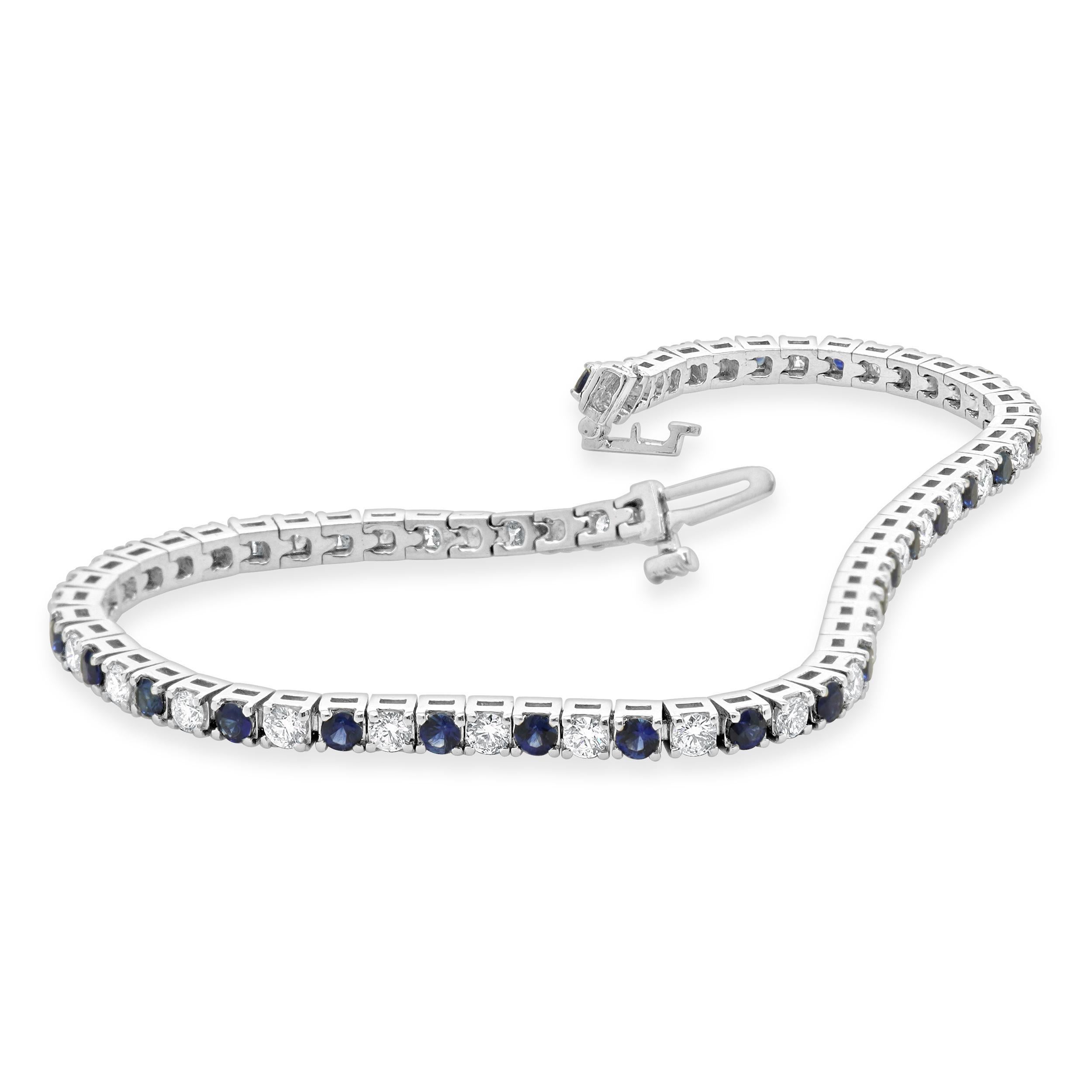 Bracciale in linea con zaffiri e diamanti alternati in oro bianco 14 carati In condizioni ottime in vendita a Scottsdale, AZ