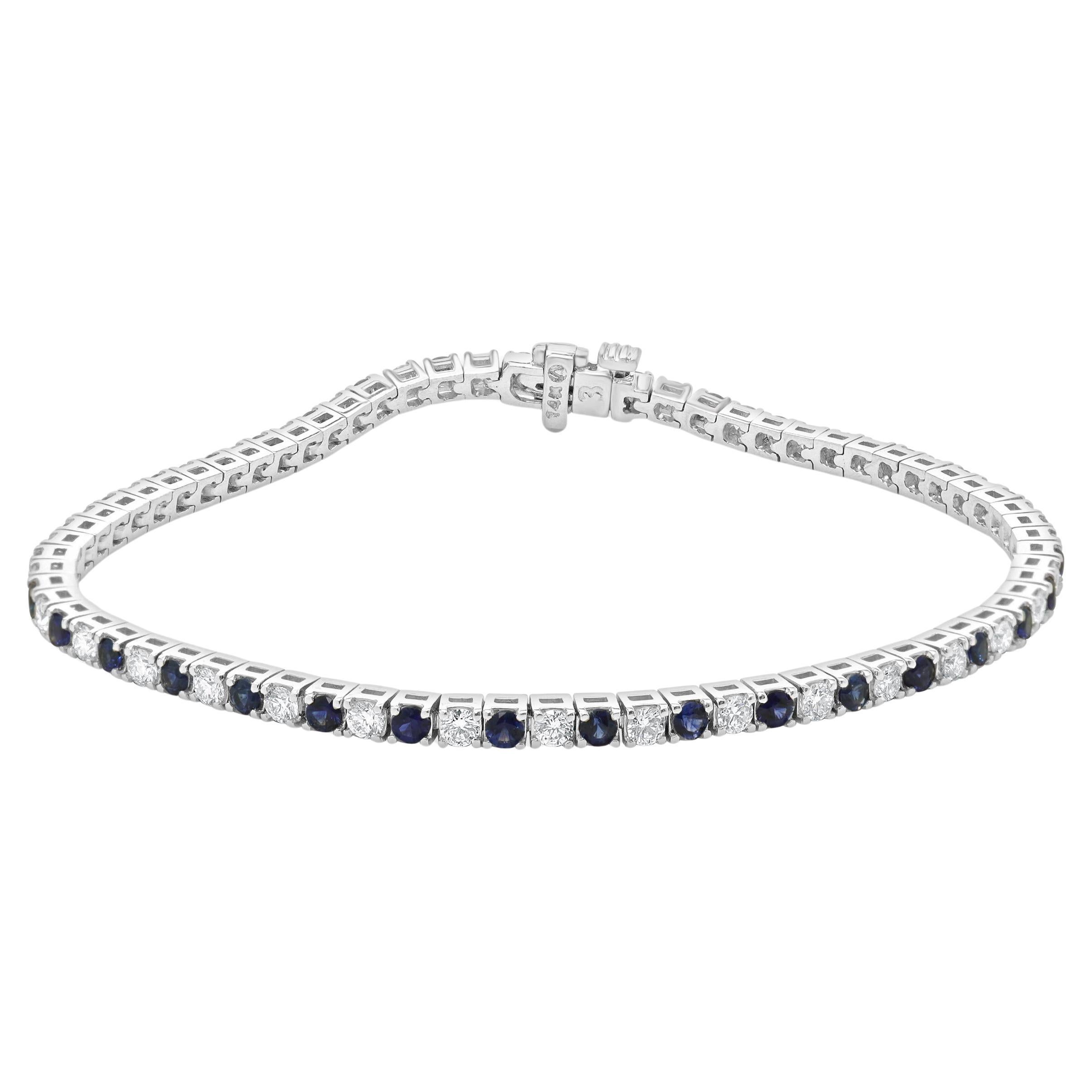 14 Karat White Gold Alternating Sapphire and Diamond Inline Bracelet